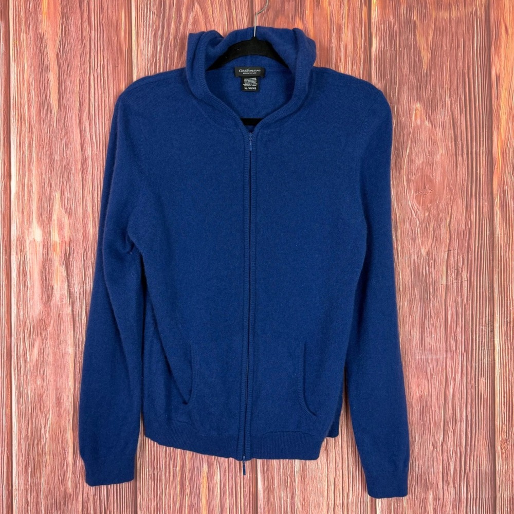 Lord & Taylor 100% Cashmere Zip Up Hoodie Sweater Blue Size =XL Women